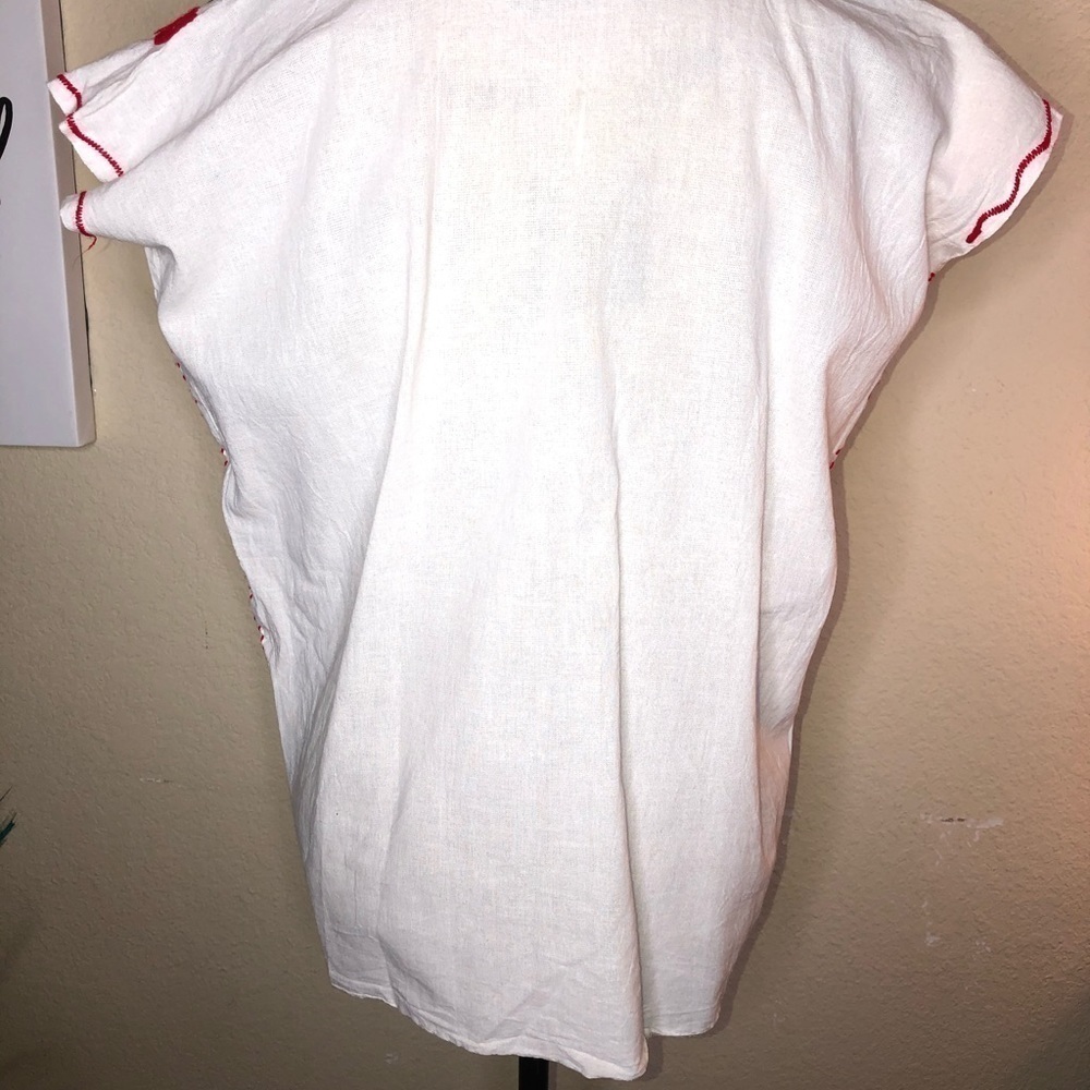 Authentic Mexican Floral Blouse White with Bright Color Embroidery & Birds Sz L - Picture 6 of 6